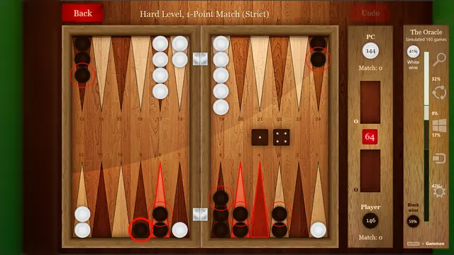 Backgammon Pro: A match in progress with the Oracle probability panel