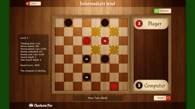 Checkers Pro: Classic wood board, intermediate level