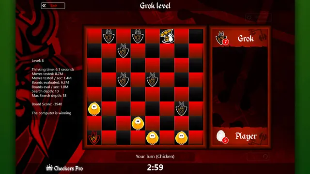 Checkers Pro: Playing against Grok, level 8