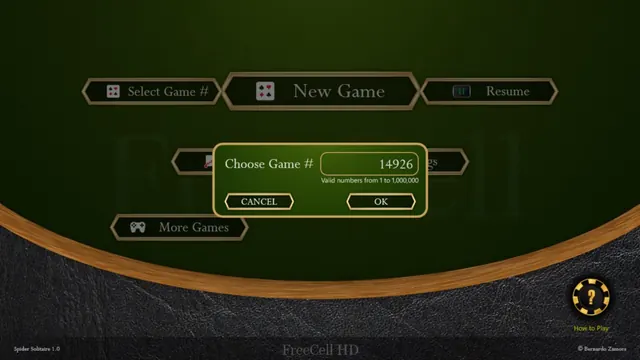 FreeCell HD: Choosing a game by number