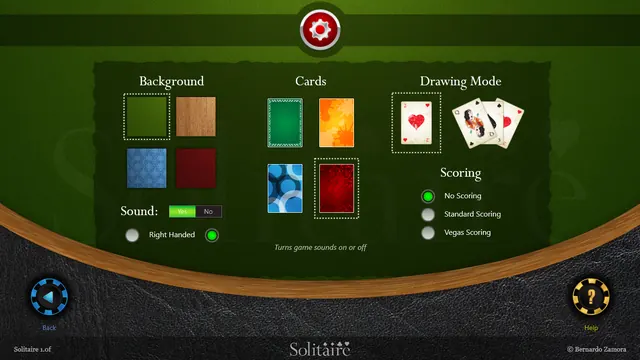 Solitaire HD: Settings: backgrounds, cards, drawing mode and scoring