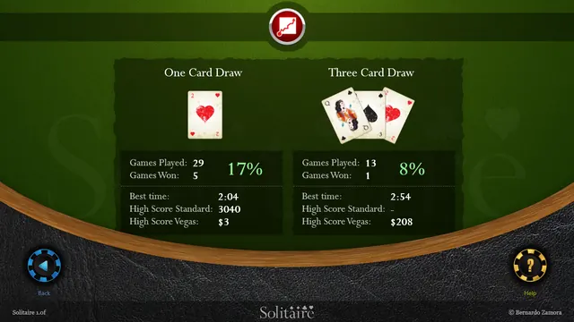 Solitaire HD: Statistics for one-card and three-card draw